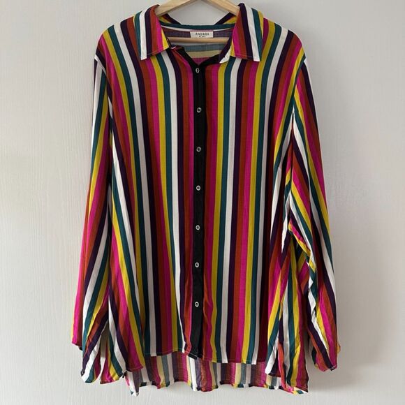 Andree By Unit Multicolor Stripes Embroidered Soft Flowy Cactus Floral Plus 1X - Picture 2 of 9